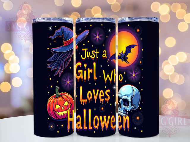 Just a Girl Who Loves Halloween 20oz Tumbler Wrap Sublimation, Straight Tapered Tumbler Wrap, Spooky Vibes Tumbler Png, Instant Digital Download Sublimation SvggirlplusArt 