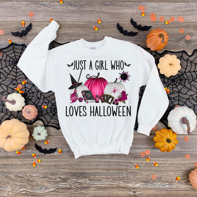 Just A Girl Who Loves Halloween Breast Cancer Awareness PNG | Pink Halloween Design | October Support Sublimation So Fontsy VIP Design Shop 