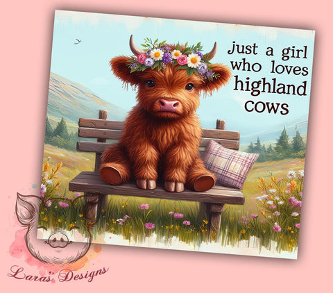 Just A Girl Who Loves Highland Cow 20 oz Skinny Tumbler Sublimation Design, Straight & Tapered Tumbler Png, Highland Cow Tumbler Png, Digital Download PNG Sublimation Lara' s Designs 