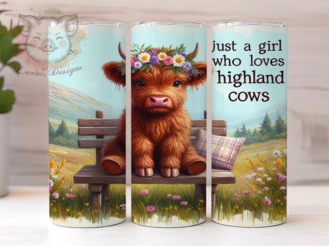 Just A Girl Who Loves Highland Cow 20 oz Skinny Tumbler Sublimation Design, Straight & Tapered Tumbler Png, Highland Cow Tumbler Png, Digital Download PNG Sublimation Lara' s Designs 