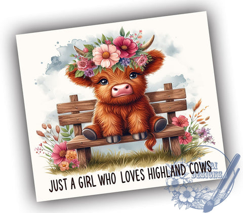 Just A Girl Who Loves Highland Cow 20oz Skinny Tumbler PNG, Highland Cow Tumbler Sublimation Wrap, Straight & Tapered Tumbler Wrap, Instant Digital Download Sublimation ToriDesigns 