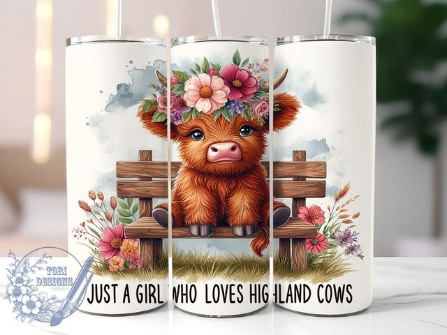 Just A Girl Who Loves Highland Cow 20oz Skinny Tumbler PNG, Highland Cow Tumbler Sublimation Wrap, Straight & Tapered Tumbler Wrap, Instant Digital Download Sublimation ToriDesigns 