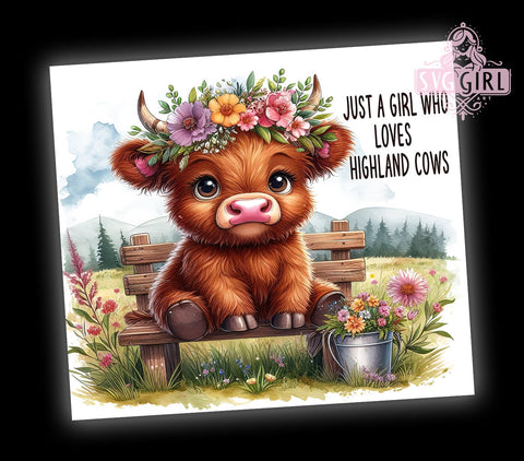 Just A Girl Who Loves Highland Cow 20oz Tumbler Wrap Sublimation Design, Straight Tapered Tumbler Wrap, Highland Cow Tumbler Png, Instant Digital Download Sublimation SvggirlplusArt 