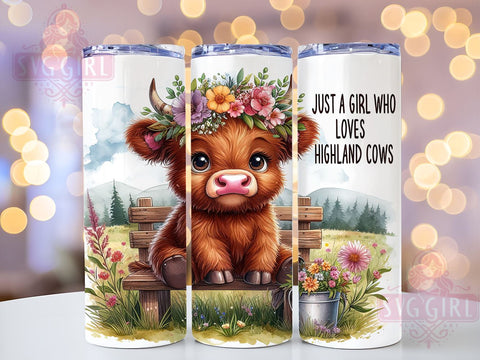 Just A Girl Who Loves Highland Cow 20oz Tumbler Wrap Sublimation Design, Straight Tapered Tumbler Wrap, Highland Cow Tumbler Png, Instant Digital Download Sublimation SvggirlplusArt 