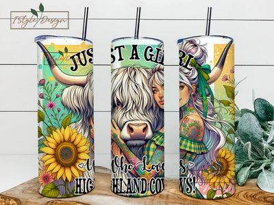 Just a girl who loves Highland cow Tumbler Wrap, 20oz Skinny Sublimation Tumbler Design, Affirmation Sublimation Design, Inspirational Tumbler Png Downloads Sublimation iStyleDesign 