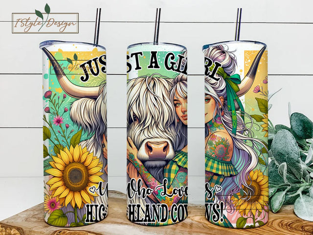 Just a girl who loves Highland cow Tumbler Wrap, 20oz Skinny Sublimation Tumbler Design, Affirmation Sublimation Design, Inspirational Tumbler Png Downloads Sublimation iStyleDesign 