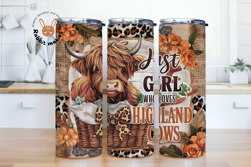 Just A Girl Who Loves Highland Cows 20 oz Skinny Tumbler Sublimation Design, Highland Cow Tumbler Wrap, Cow Tumbler Wrap Sublimation Rabbitmakies 