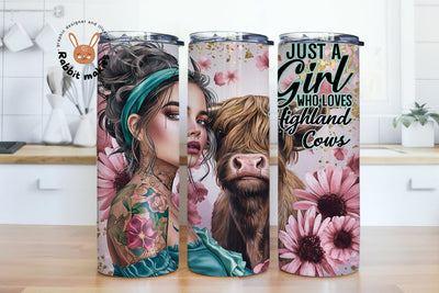 Just A Girl Who Loves Highland Cows 20 oz Skinny Tumbler Sublimation Design, Highland Cow Tumbler Wrap, Cow Tumbler Wrap Sublimation Rabbitmakies 