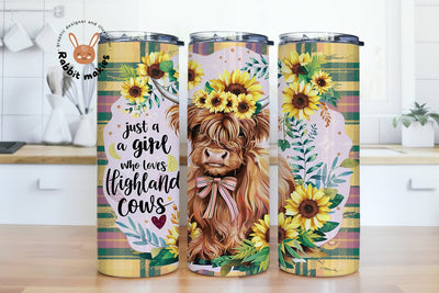 Just A Girl Who Loves Highland Cows 20 oz Skinny Tumbler Sublimation Design, Highland Cow Tumbler Wrap, Highland Cow PNG Sublimation Rabbitmakies 