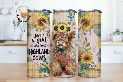 Just A Girl Who Loves Highland Cows 20 oz Skinny Tumbler Sublimation Design, Highland Cow Tumbler Wrap, Highland Cow PNG Sublimation Rabbitmakies 