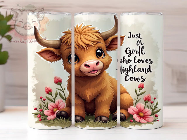 Just A Girl Who Loves Highland Cows 20 oz Skinny Tumbler Sublimation Design, Straight & Tapered Tumbler Png, Highland Cow Tumbler Png, Digital Download PNG Sublimation Lara' s Designs 