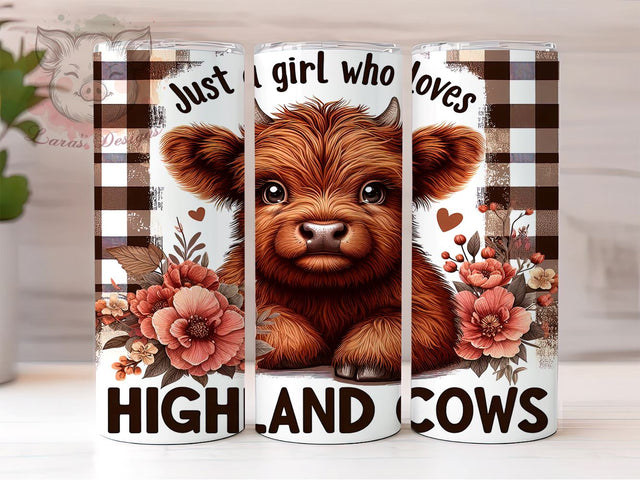 Just A Girl Who Loves Highland Cows 20 oz Skinny Tumbler Sublimation Design, Straight & Tapered Tumbler Png, Highland Cow Tumbler Png, Digital Download PNG Sublimation Lara' s Designs 
