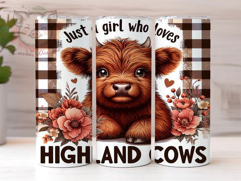 Just A Girl Who Loves Highland Cows 20 oz Skinny Tumbler Sublimation Design, Straight & Tapered Tumbler Png, Highland Cow Tumbler Png, Digital Download PNG Sublimation Lara' s Designs 