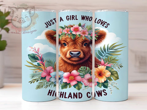 Just A Girl Who Loves Highland Cows 20 oz Skinny Tumbler Sublimation Design, Straight & Tapered Tumbler Png, Highland Cow Tumbler Png, Digital Download PNG Sublimation Lara' s Designs 