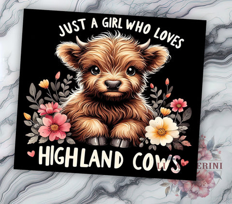 Just A Girl Who Loves Highland Cows 20 oz Skinny Tumbler Sublimation Design, Straight & Tapered Tumbler Png, Highland Cow Tumbler Png, Digital Download PNG Sublimation Li Zamperini 