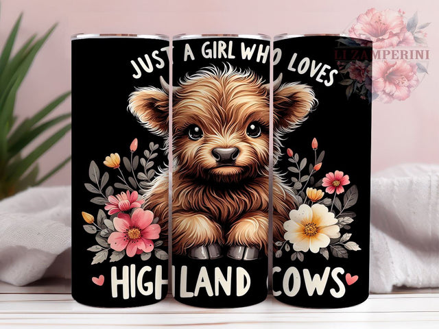 Just A Girl Who Loves Highland Cows 20 oz Skinny Tumbler Sublimation Design, Straight & Tapered Tumbler Png, Highland Cow Tumbler Png, Digital Download PNG Sublimation Li Zamperini 
