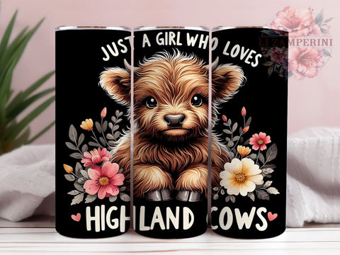 Just A Girl Who Loves Highland Cows 20 oz Skinny Tumbler Sublimation Design, Straight & Tapered Tumbler Png, Highland Cow Tumbler Png, Digital Download PNG Sublimation Li Zamperini 