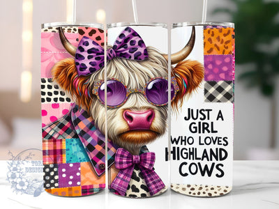 Just A Girl Who Loves Highland Cows 20oz Skinny Tumbler, Highland Cows Tumbler Png, Straight & Tapered Tumbler Wrap, Instant Digital Download Sublimation ToriDesigns 