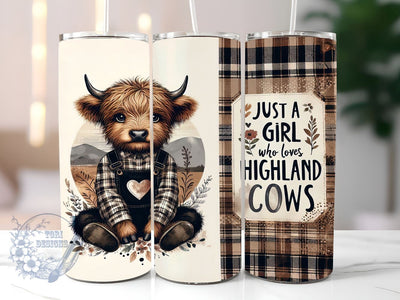 Just A Girl Who Loves Highland Cows 20oz Skinny Tumbler, Highland Cows Tumbler Png, Straight & Tapered Tumbler Wrap, Instant Digital Download Sublimation ToriDesigns 