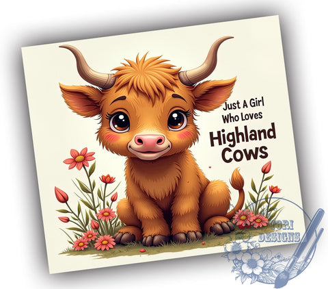 Just A Girl Who Loves Highland Cows 20oz Skinny Tumbler PNG, Highland Cow Tumbler Sublimation Wrap, Straight & Tapered Tumbler Wrap, Instant Digital Download Sublimation ToriDesigns 