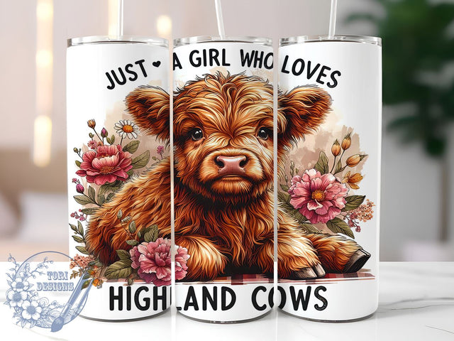Just A Girl Who Loves Highland Cows 20oz Skinny Tumbler PNG, Highland Cow Tumbler Sublimation Wrap, Straight & Tapered Tumbler Wrap, Instant Digital Download Sublimation ToriDesigns 
