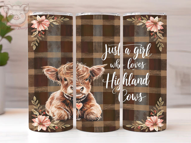Just A Girl Who Loves Highland Cows 20oz Tumbler Png, Straight & Tapered Tumbler Png, Highland Cow Tumbler Png, Digital Download PNG Sublimation Lara' s Designs 