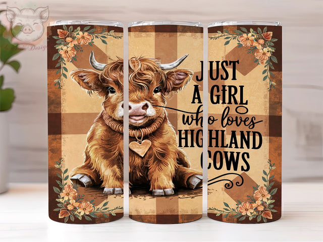 Just A Girl Who Loves Highland Cows 20oz Tumbler Png, Straight & Tapered Tumbler Png, Highland Cow Tumbler Png, Digital Download PNG Sublimation Lara' s Designs 