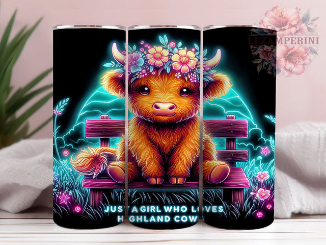 Just A Girl Who Loves Highland Cows 20oz Tumbler Wrap PNG, Highland Cow Tumbler PNG Sublimation Design, Straight & Tapered Tumbler Wrap, Instant Digital Download Sublimation Li Zamperini 