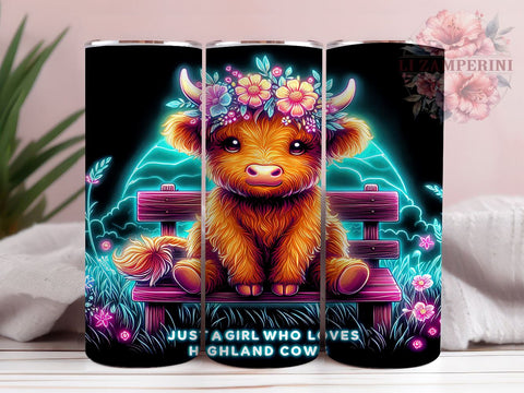 Just A Girl Who Loves Highland Cows 20oz Tumbler Wrap PNG, Highland Cow Tumbler PNG Sublimation Design, Straight & Tapered Tumbler Wrap, Instant Digital Download Sublimation Li Zamperini 