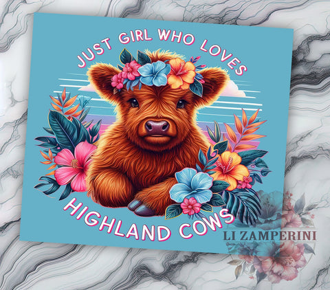 Just A Girl Who Loves Highland Cows 20oz Tumbler Wrap PNG, Highland Cow Tumbler PNG Sublimation Design, Straight & Tapered Tumbler Wrap, Instant Digital Download Sublimation Li Zamperini 