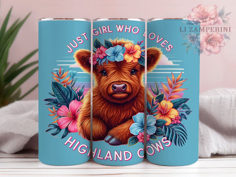 Just A Girl Who Loves Highland Cows 20oz Tumbler Wrap PNG, Highland Cow Tumbler PNG Sublimation Design, Straight & Tapered Tumbler Wrap, Instant Digital Download Sublimation Li Zamperini 
