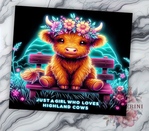 Just A Girl Who Loves Highland Cows 20oz Tumbler Wrap PNG, Highland Cow Tumbler PNG Sublimation Design, Straight & Tapered Tumbler Wrap, Instant Digital Download Sublimation Li Zamperini 