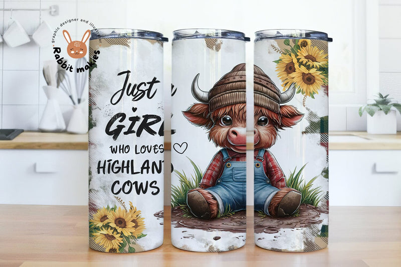 Just A Girl Who Loves Highland Cows 20oz Tumbler Wrap, Skinny Tumbler Sublimation Design, Highland Cow Tumbler Wrap Sublimation Rabbitmakies 