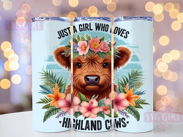 Just A Girl Who Loves Highland Cows 20oz Tumbler Wrap Sublimation Design, Straight Tapered Tumbler Wrap, Highland Cow Tumbler Png, Instant Digital Download Sublimation SvggirlplusArt 