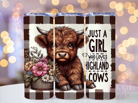 Just A Girl Who Loves Highland Cows 20oz Tumbler Wrap Sublimation Design, Straight Tapered Tumbler Wrap, Highland Cow Tumbler Png, Instant Digital Download Sublimation SvggirlplusArt 