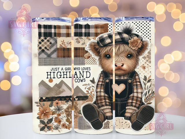 Just A Girl Who Loves Highland Cows 20oz Tumbler Wrap Sublimation Design, Straight Tapered Tumbler Wrap, Highland Cow Tumbler Png, Instant Digital Download Sublimation SvggirlplusArt 
