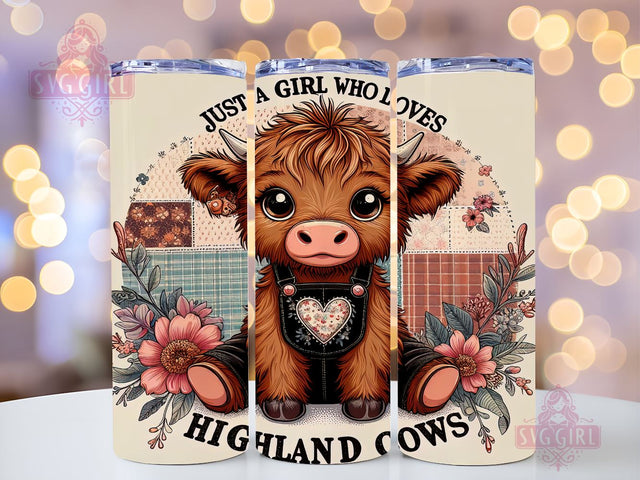 Just A Girl Who Loves Highland Cows 20oz Tumbler Wrap Sublimation Design, Straight Tapered Tumbler Wrap, Loves Highland Cows Tumbler Png, Instant Digital Download Sublimation SvggirlplusArt 