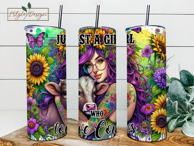 Just A Girl Who Loves Highland Cows Tumbler Wrap 20 oz Skinny Tumbler Sublimation Design, Cow Tumbler Wrap, Cow Tumbler PNG Sublimation iStyleDesign 