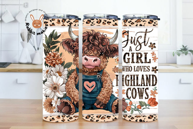 Just A Girl Who Loves Highland Cows Tumbler Wrap 20 oz Skinny Tumbler Sublimation Design, Highland Cow Tumbler Wrap, Cow Tumbler PNG Sublimation Rabbitmakies 