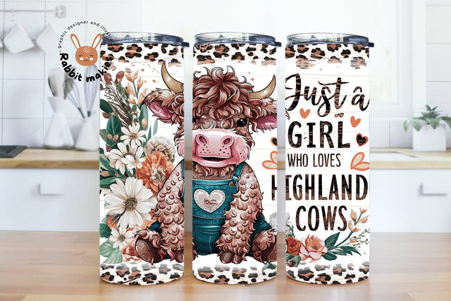 Just A Girl Who Loves Highland Cows Tumbler Wrap 20 oz Skinny Tumbler Sublimation Design, Highland Cow Tumbler Wrap, Cow Tumbler PNG Sublimation Rabbitmakies 