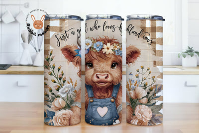 Just A Girl Who Loves Highland Cows Tumbler Wrap 20 oz Skinny Tumbler Sublimation Design, Highland Cow Tumbler Wrap, Cow Tumbler PNG Sublimation Rabbitmakies 