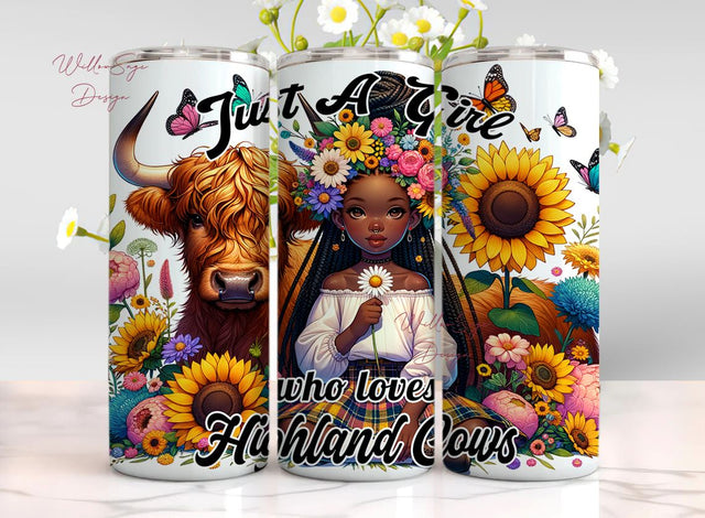 Just A Girl Who Loves Highland Cows Tumbler Wrap, 20oz Skinny Sublimation Tumbler Design, Sunflower Highland Cow Sarcastic Design Sublimation WillowSageDesign 