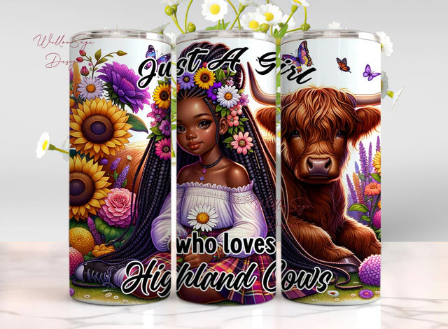 Just A Girl Who Loves Highland Cows Tumbler Wrap, 20oz Skinny Sublimation Tumbler Design, Sunflower Highland Cow Sarcastic Design Sublimation WillowSageDesign 