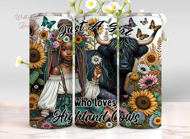 Just A Girl Who Loves Highland Cows Tumbler Wrap, 20oz Skinny Sublimation Tumbler Design, Sunflower Highland Cow Sarcastic Design Sublimation WillowSageDesign 