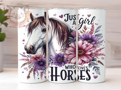 Just A Girl Who Loves Horses 20 oz Skinny Tumbler Sublimation Design, Straight & Tapered Tumbler Png, Horse Floral Tumbler Png, Digital Download PNG Sublimation Lara' s Designs 