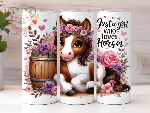 Just A Girl Who Loves Horses 20 oz Skinny Tumbler Sublimation Design, Straight & Tapered Tumbler Png, Horse Tumbler Png, Digital Download PNG Sublimation Lara' s Designs 