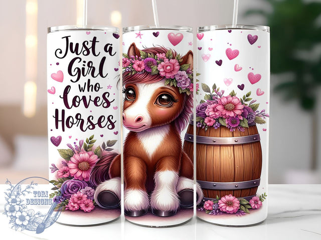 Just A Girl Who Loves Horses 20oz Skinny Tumbler PNG, Horse Tumbler Sublimation Wrap, Straight & Tapered Tumbler Wrap, Instant Digital Download Sublimation ToriDesigns 