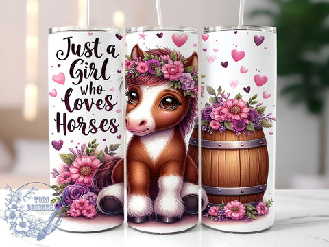 Just A Girl Who Loves Horses 20oz Skinny Tumbler PNG, Horse Tumbler Sublimation Wrap, Straight & Tapered Tumbler Wrap, Instant Digital Download Sublimation ToriDesigns 