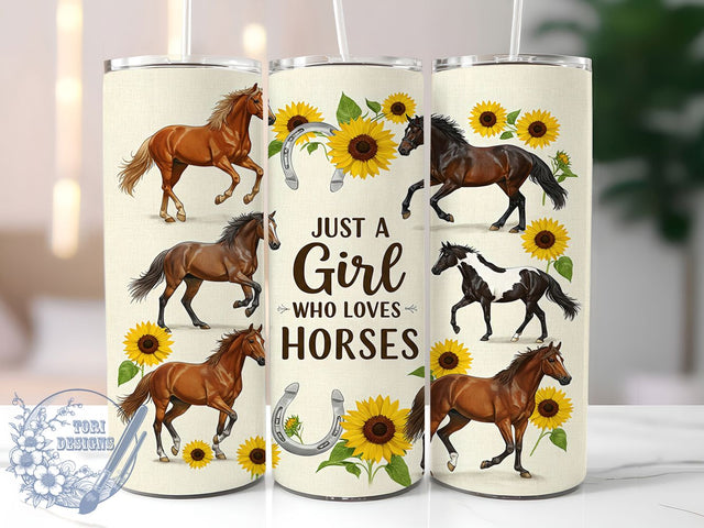 Just A Girl Who Loves Horses 20oz Tumbler Wrap, Equestrian Gift Mug, Girl Loves Horses Cup, Western Horse Design, Rodeo Horse Wrap, Country Girl Tumbler, Sublimation Tumbler Wrap Sublimation ToriDesigns 