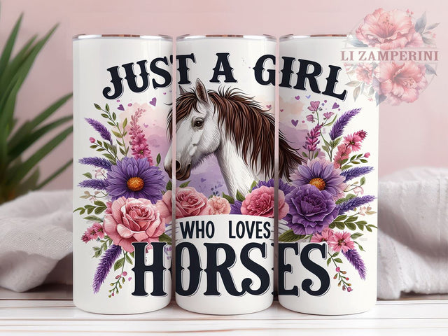 Just A Girl Who Loves Horses 20oz Tumbler Wrap PNG, Horse Tumbler PNG Sublimation Design, Straight & Tapered Tumbler Wrap, Instant Digital Download Sublimation Li Zamperini 